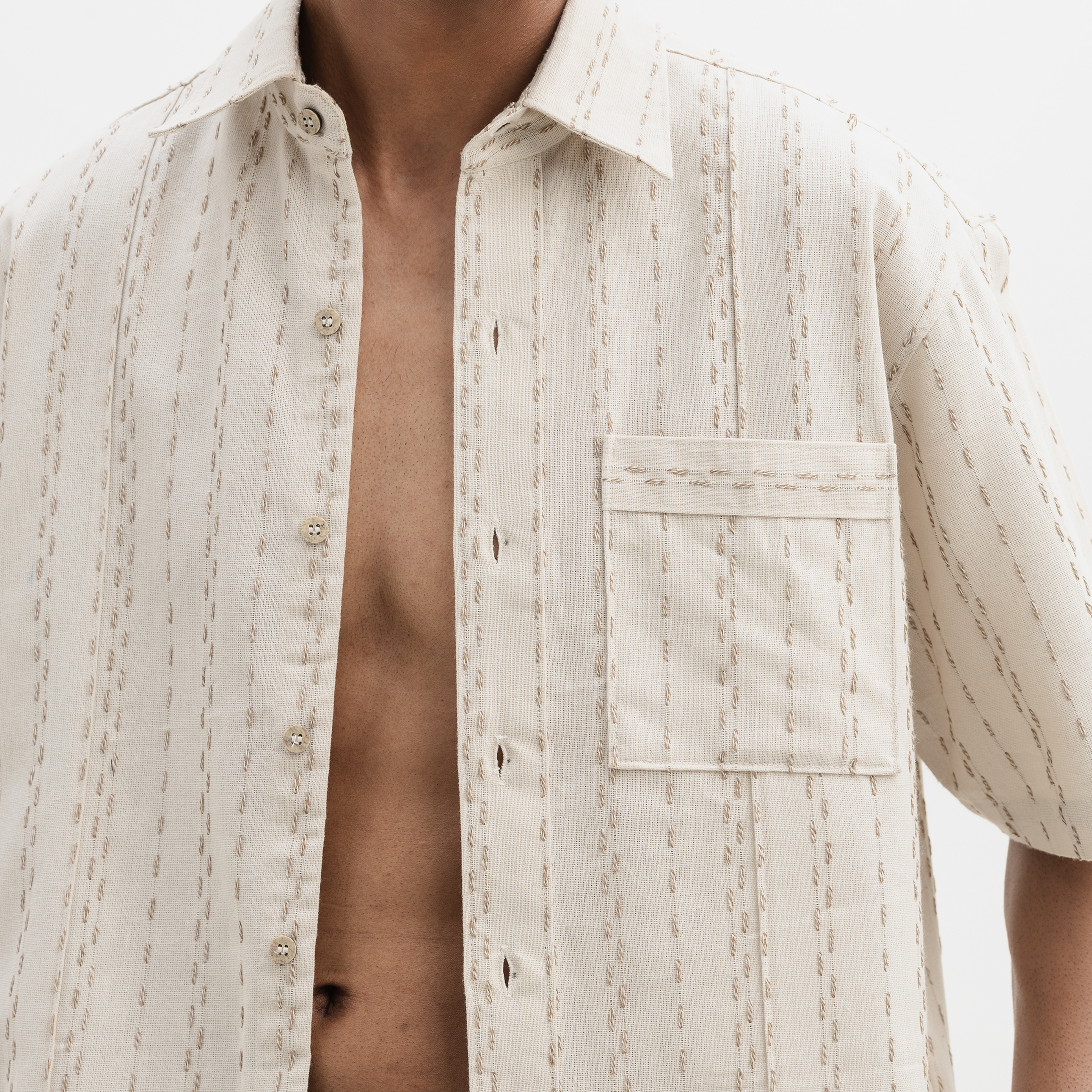 TWO TONED TWISTED YARN SHIRT - SANDALWOOD