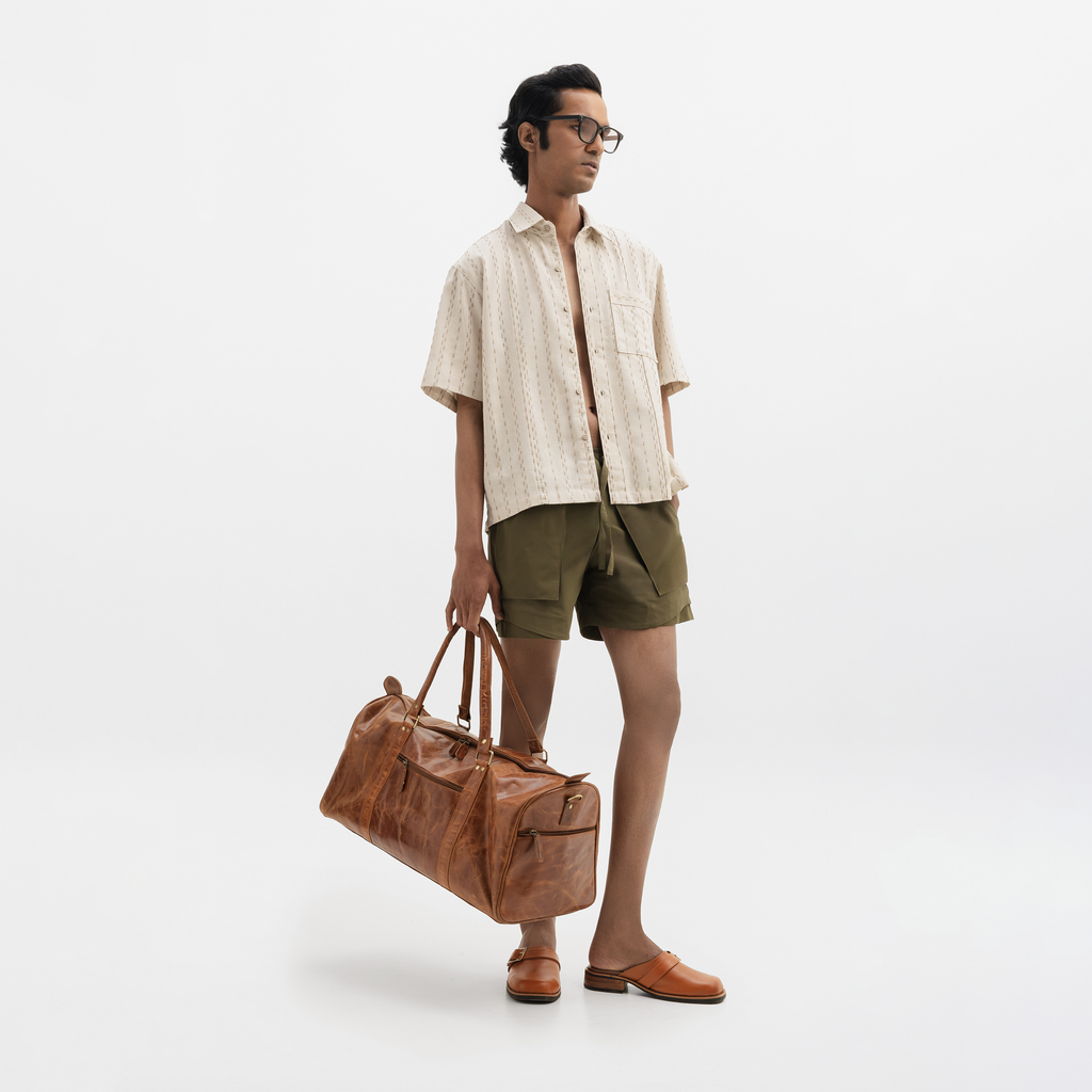 TWO TONED TWISTED YARN SHIRT - SANDALWOOD