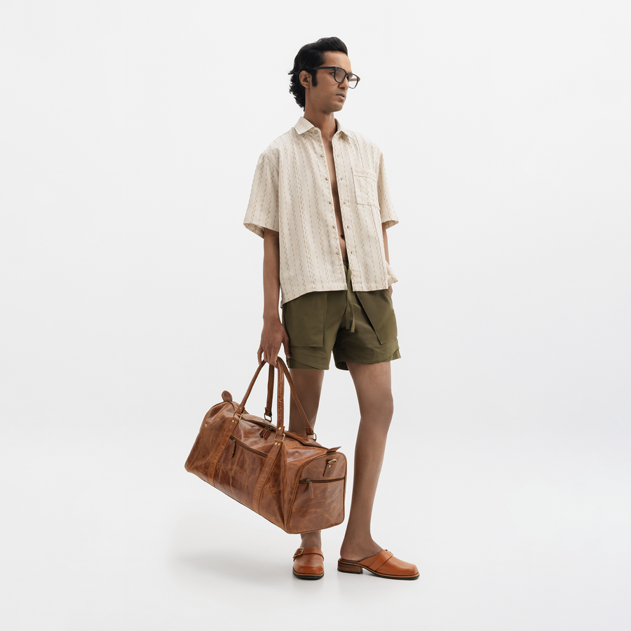 TWO TONED TWISTED YARN SHIRT- SANDALWOOD