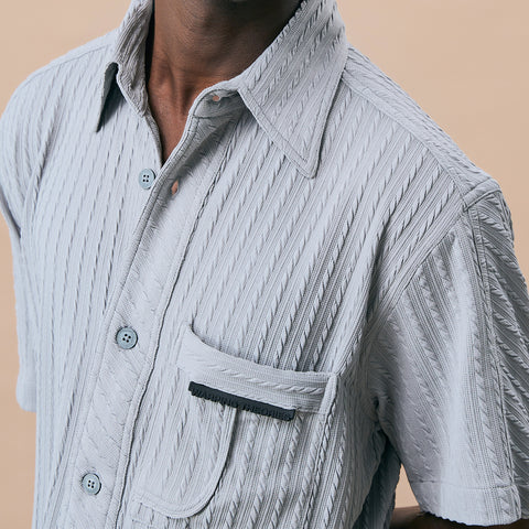 CABLE KNIT SHIRT- FROZEN GREY