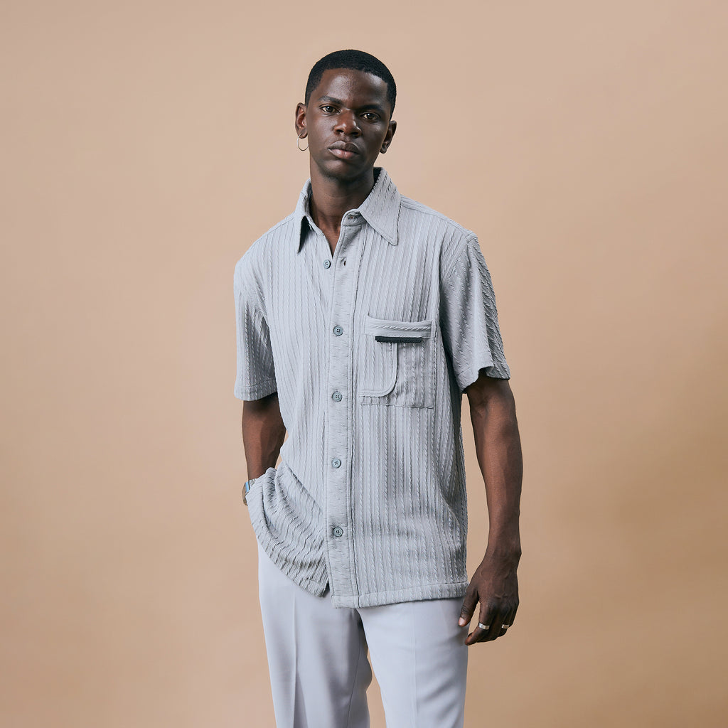 CABLE KNIT SHIRT - FROZEN GREY