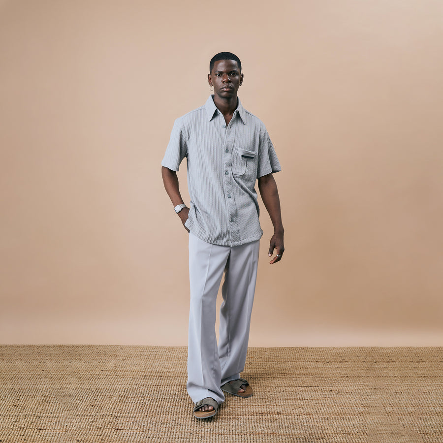 CABLE KNIT SHIRT- FROZEN GREY