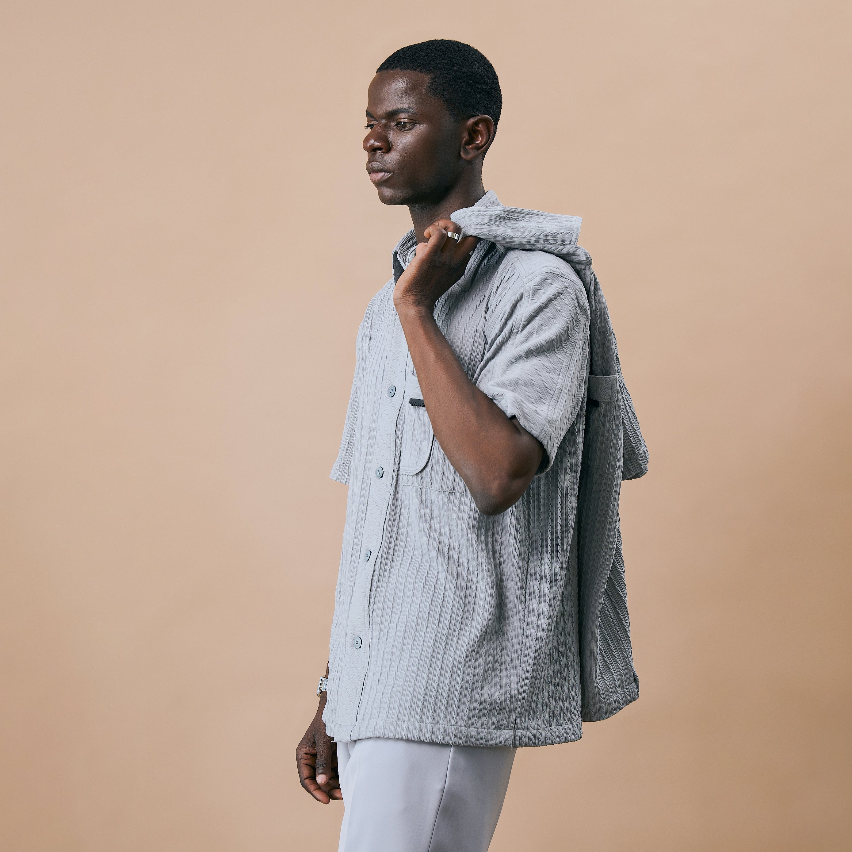 CABLE KNIT SHIRT - FROZEN GREY