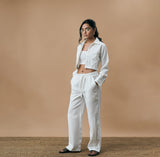 PLEATED ARCH CUT PANTS- PEARL WHITE