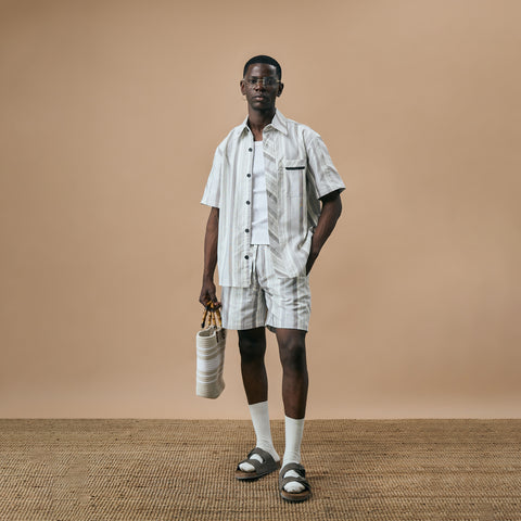 CROSS CUT STRIPE SHIRT- ICE BLUE