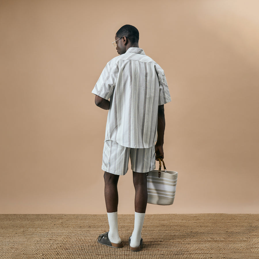 CROSS CUT STRIPE SHIRT- ICE BLUE