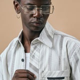 CROSS CUT STRIPE SHIRT- ICE BLUE