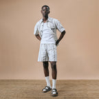 CROSS CUT STRIPE SHORTS- ICE BLUE