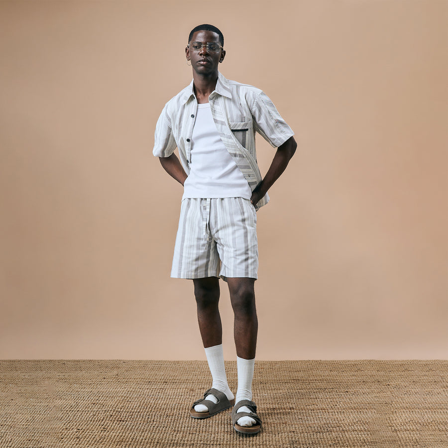 CROSS CUT STRIPE SHORTS- ICE BLUE