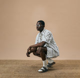 CROSS CUT STRIPE SHORTS- ICE BLUE