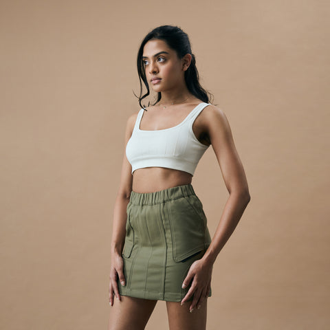 WARPED PANEL SKIRT- ARTICHOKE