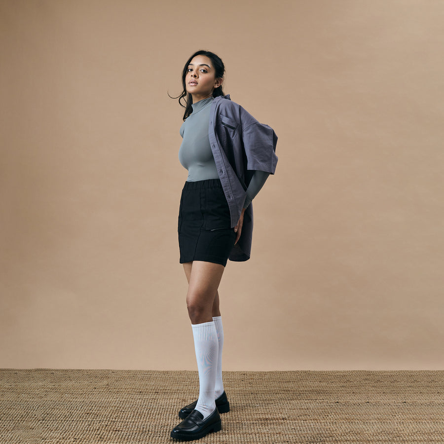 WARPED PANEL SKIRT- CARBON BLACK