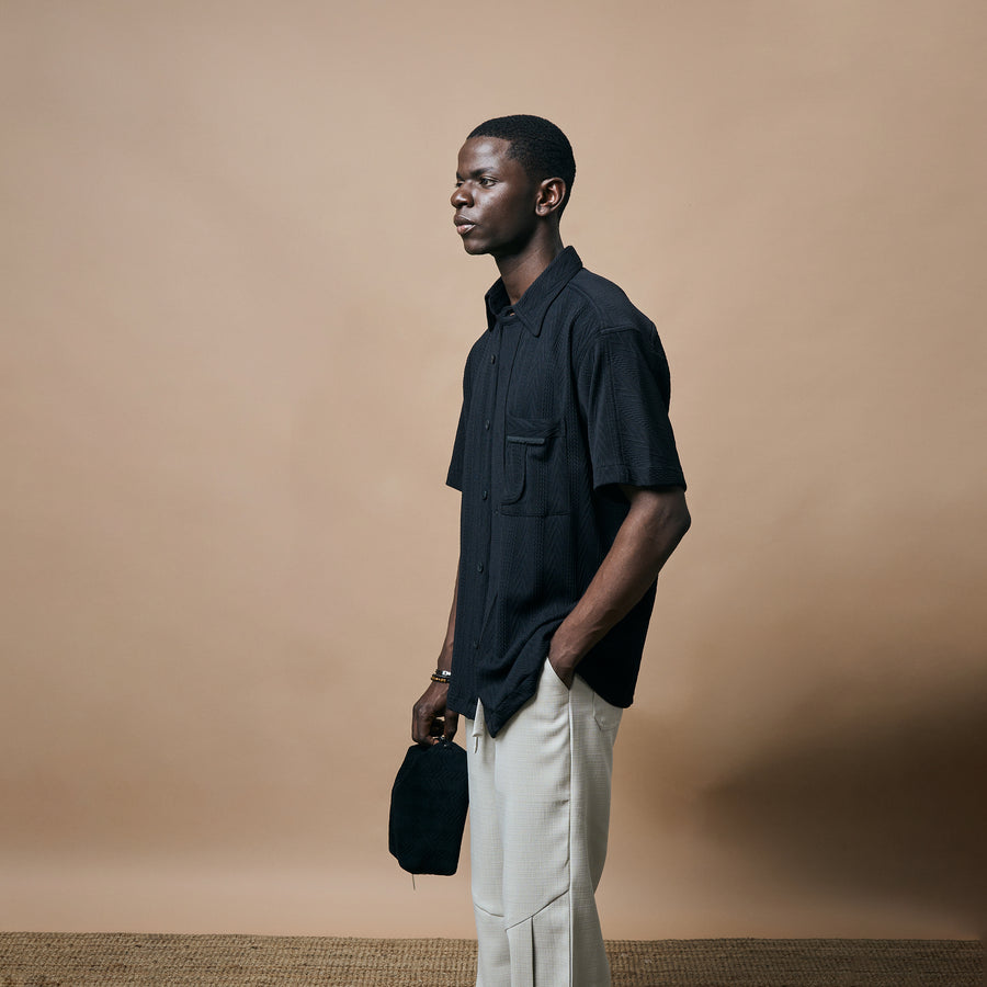 CABLE KNIT SHIRT- SPACE BLACK