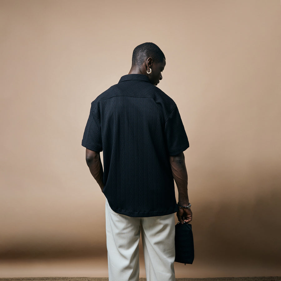 CABLE KNIT SHIRT- SPACE BLACK