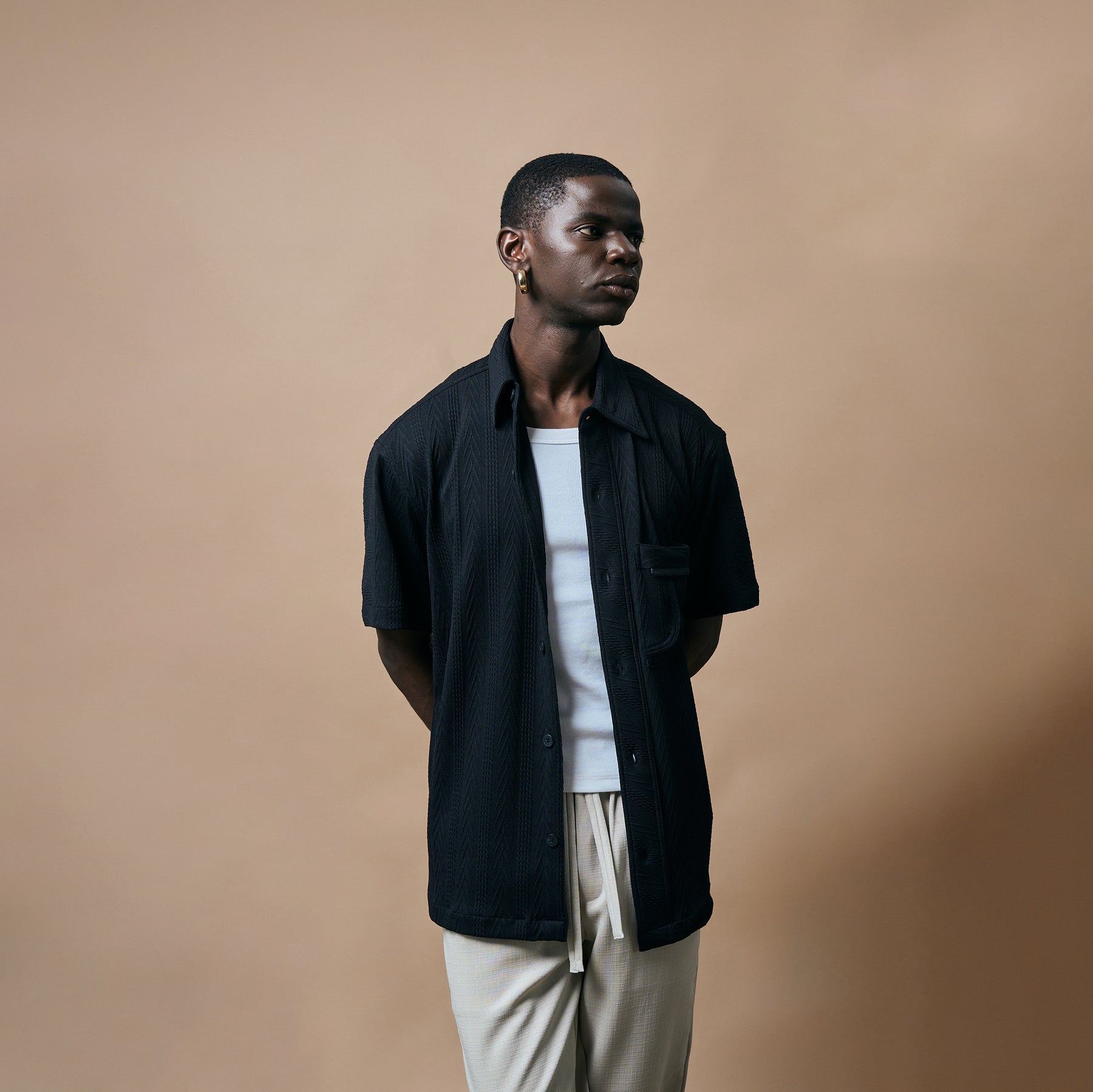 CABLE KNIT SHIRT- SPACE BLACK