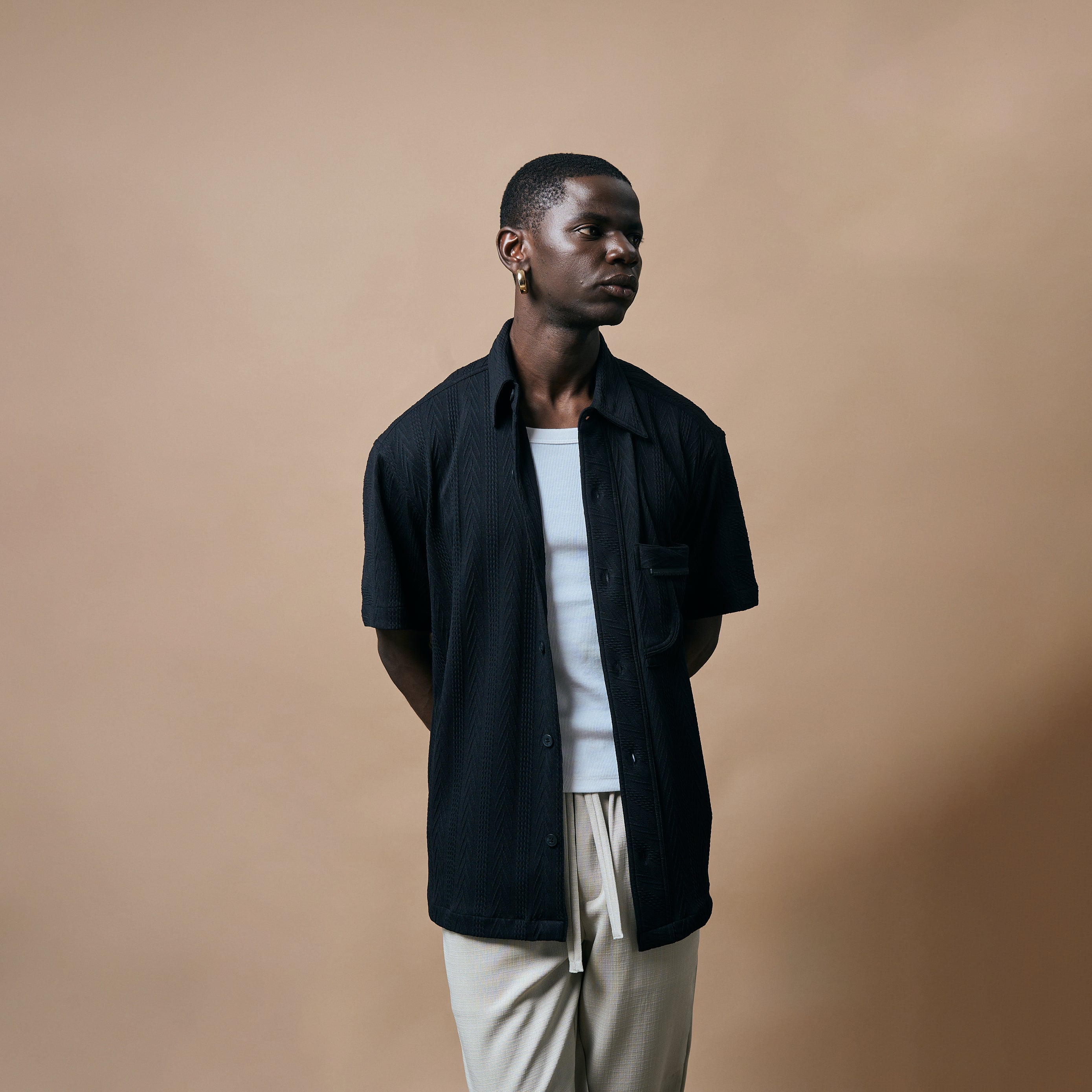 CABLE KNIT SHIRT - SPACE BLACK