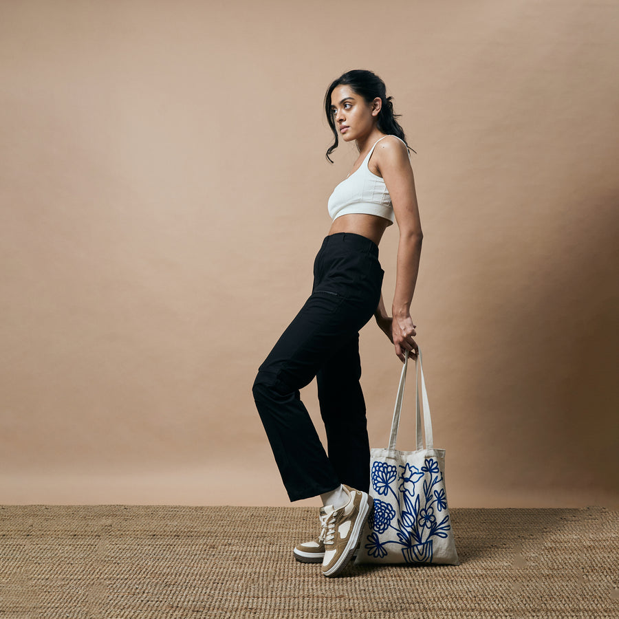 WARPED CUT HIGH RISE STRAIGHT LEG PANTS- CARBON BLACK