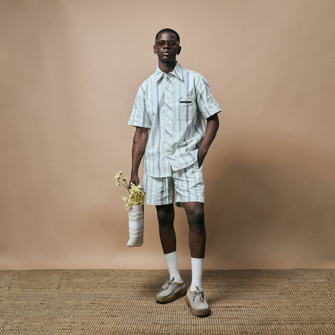 CROSS CUT STRIPE SHIRT- SEA FOAM