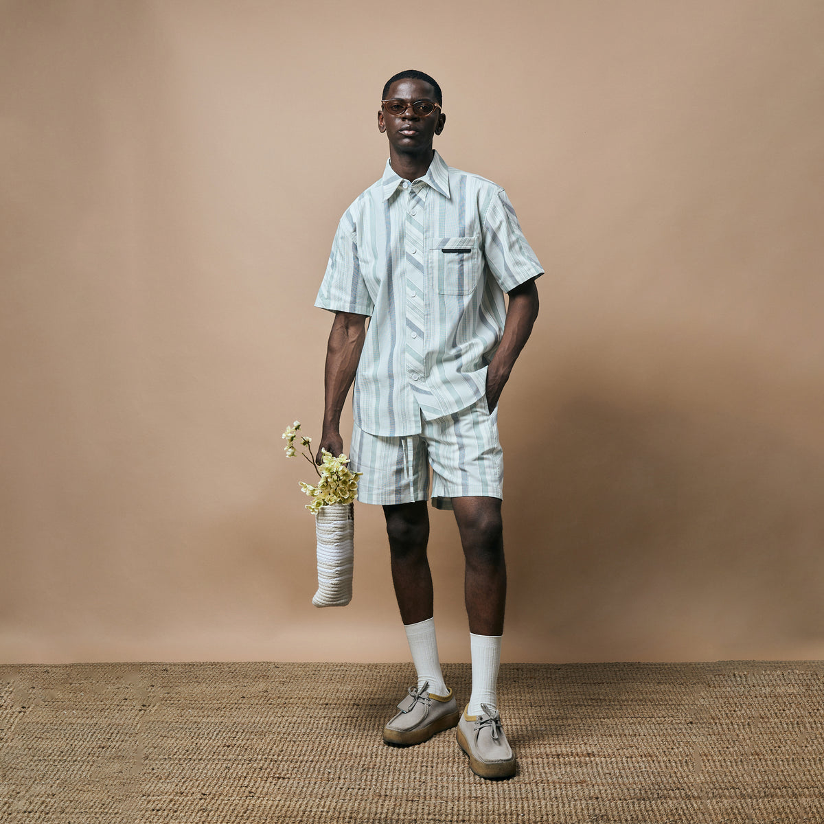 CROSS CUT STRIPE SHIRT- SEA FOAM