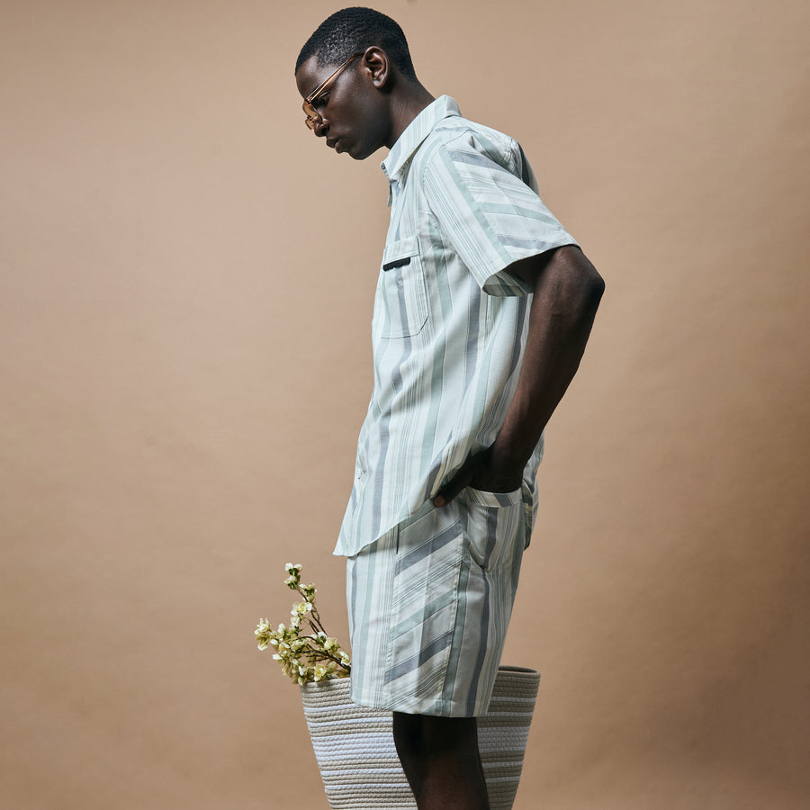 CROSS CUT STRIPE SHIRT- SEA FOAM