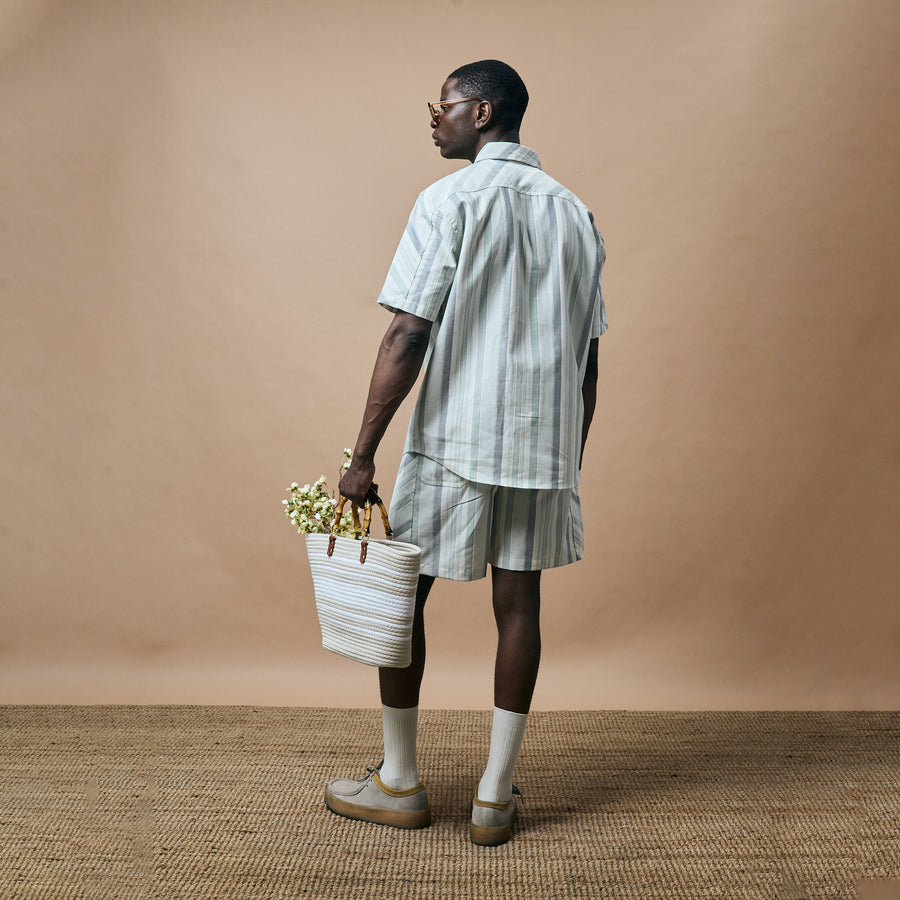 CROSS CUT STRIPE SHIRT- SEA FOAM