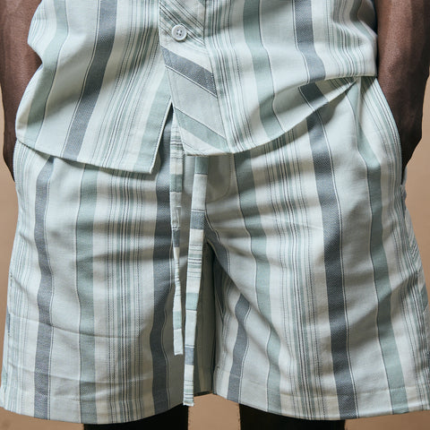 CROSS CUT STRIPE SHORTS- SEA FOAM