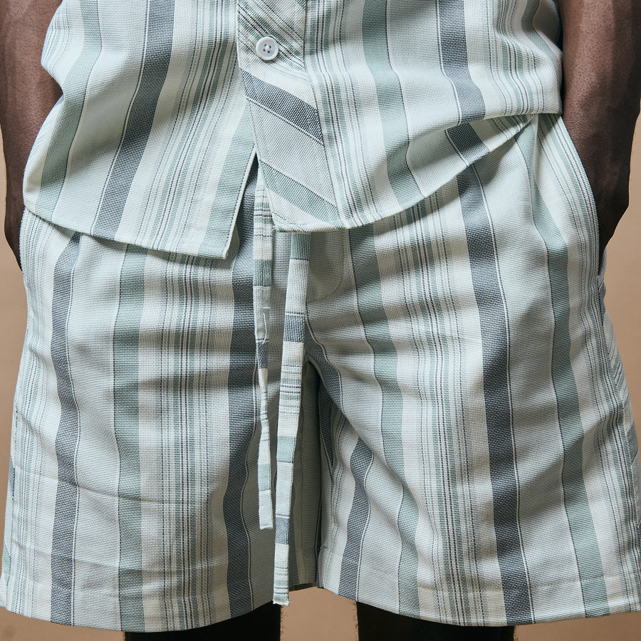 CROSS CUT STRIPE SHORTS- SEA FOAM