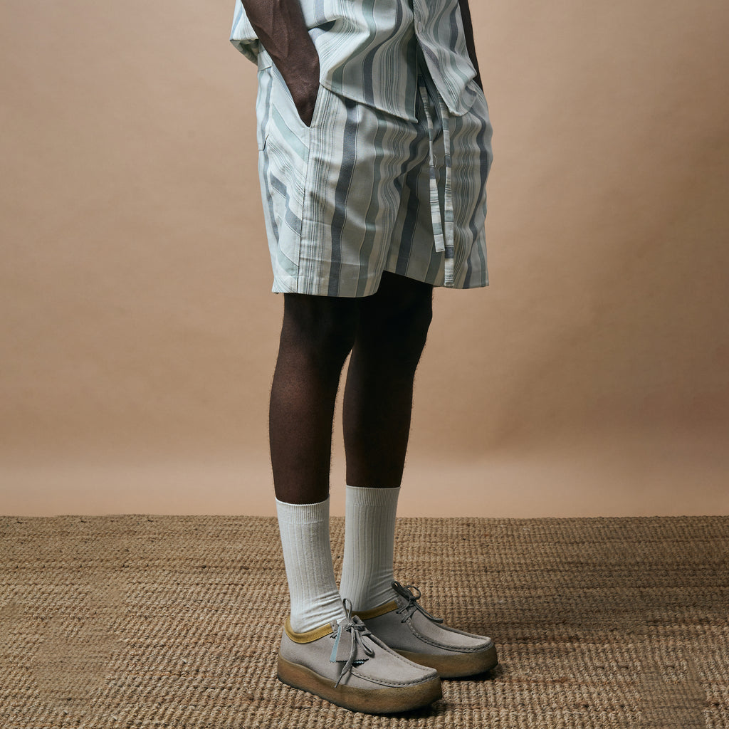 CROSS CUT STRIPE SHORTS- SEA FOAM
