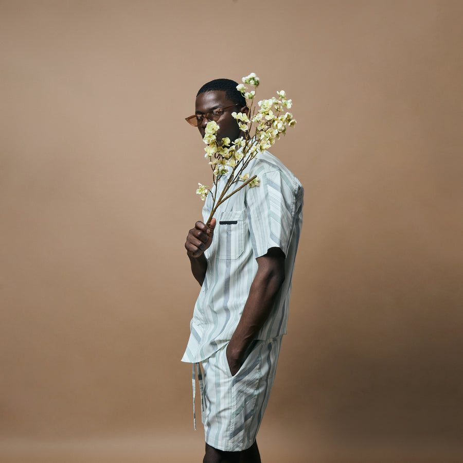 CROSS CUT STRIPE SHORTS- SEA FOAM