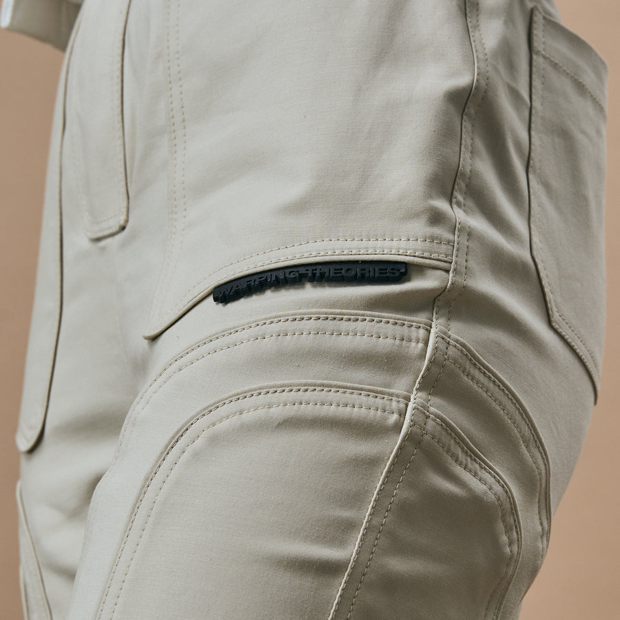 WARPED CUT HIGH RISE STRAIGHT LEG PANTS- OAT CREAM