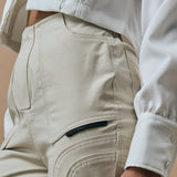 WARPED CUT HIGH RISE STRAIGHT LEG PANTS- OAT CREAM