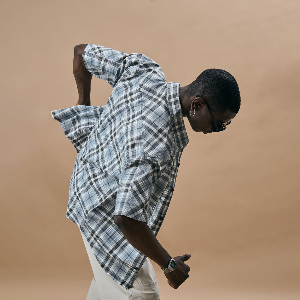 CROSS CUT CHECKS SHIRT- JADED BLUE