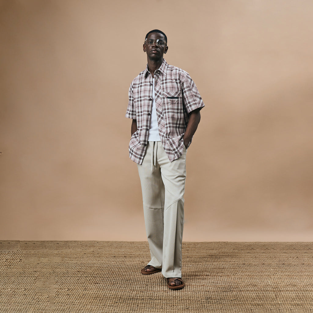 PLEATED ARCH CUT PANTS - BISCUIT
