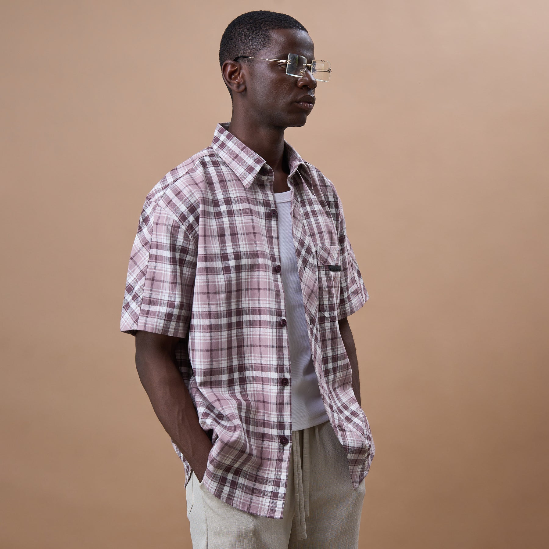 CROSS CUT CHECKS SHIRT- SMUDGED PLUM