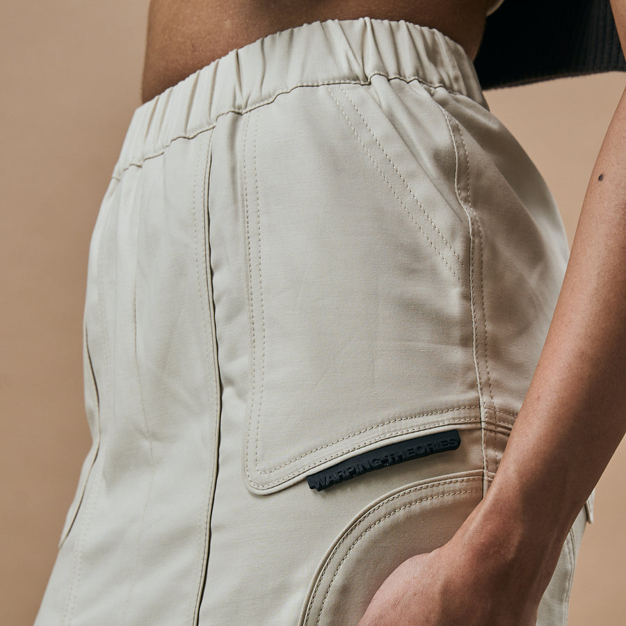 WARPED PANEL SKIRT- OAT CREAM