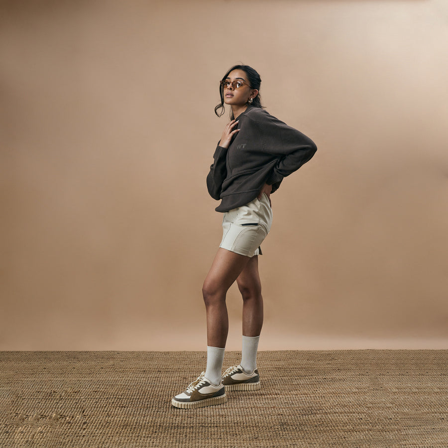 WARPED PANEL SKIRT- OAT CREAM