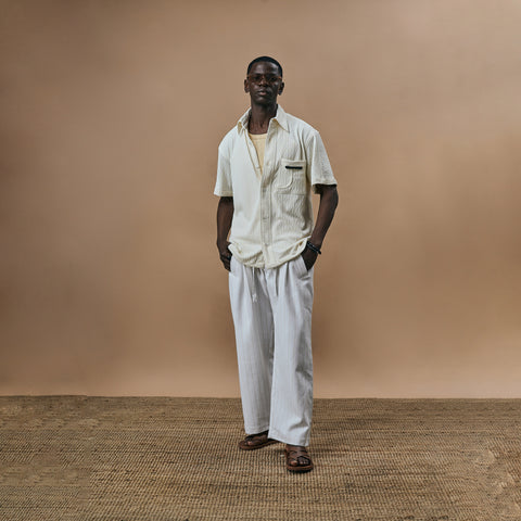 CABLE KNIT SHIRT- BONE