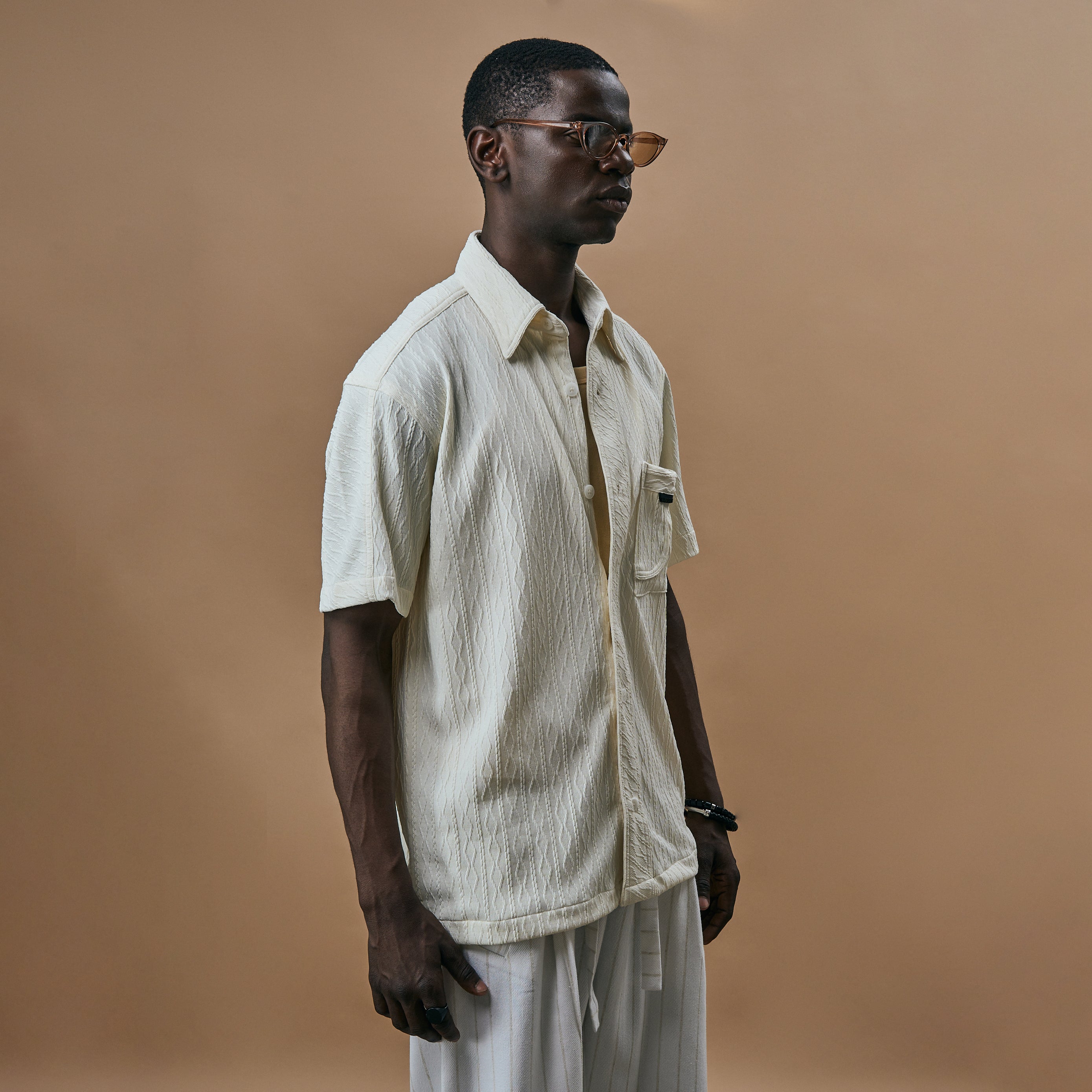 CABLE KNIT SHIRT - BONE