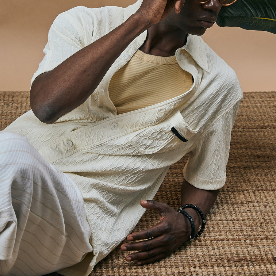 CABLE KNIT SHIRT- BONE