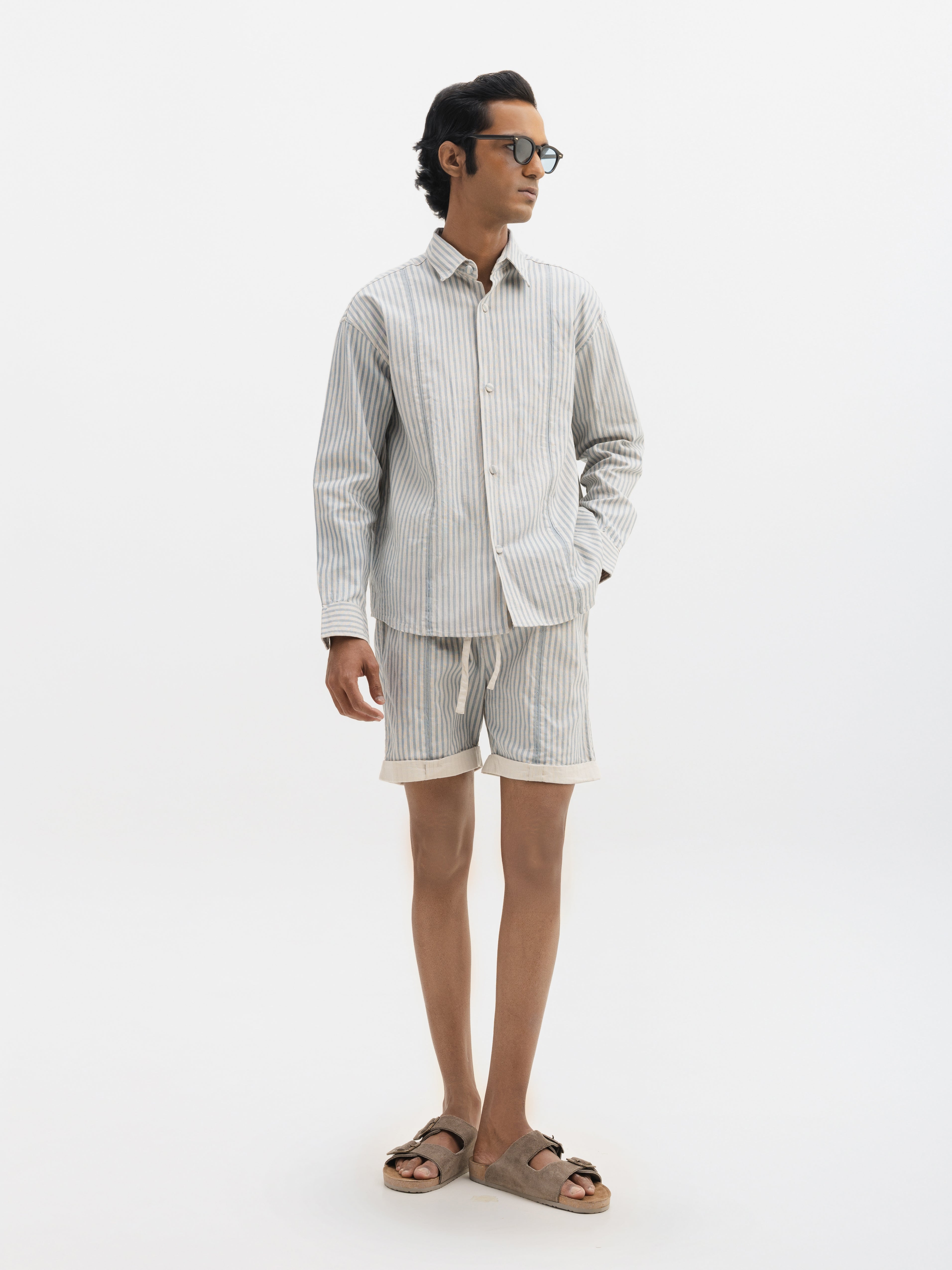 AQUA STRIPED FULL-SLEEVE SHIRT - AQUA