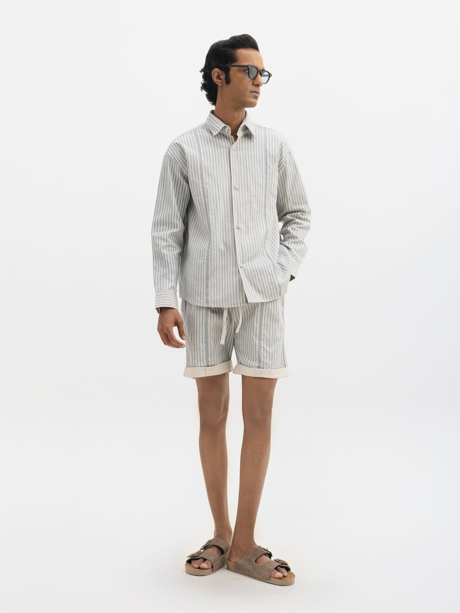 AQUA STRIPED FULL-SLEEVE SHIRT- AQUA