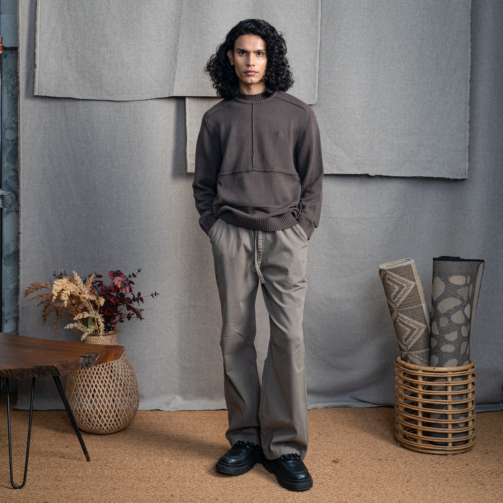 KNITTED CREW NECK JUMPER - ASH WOOD