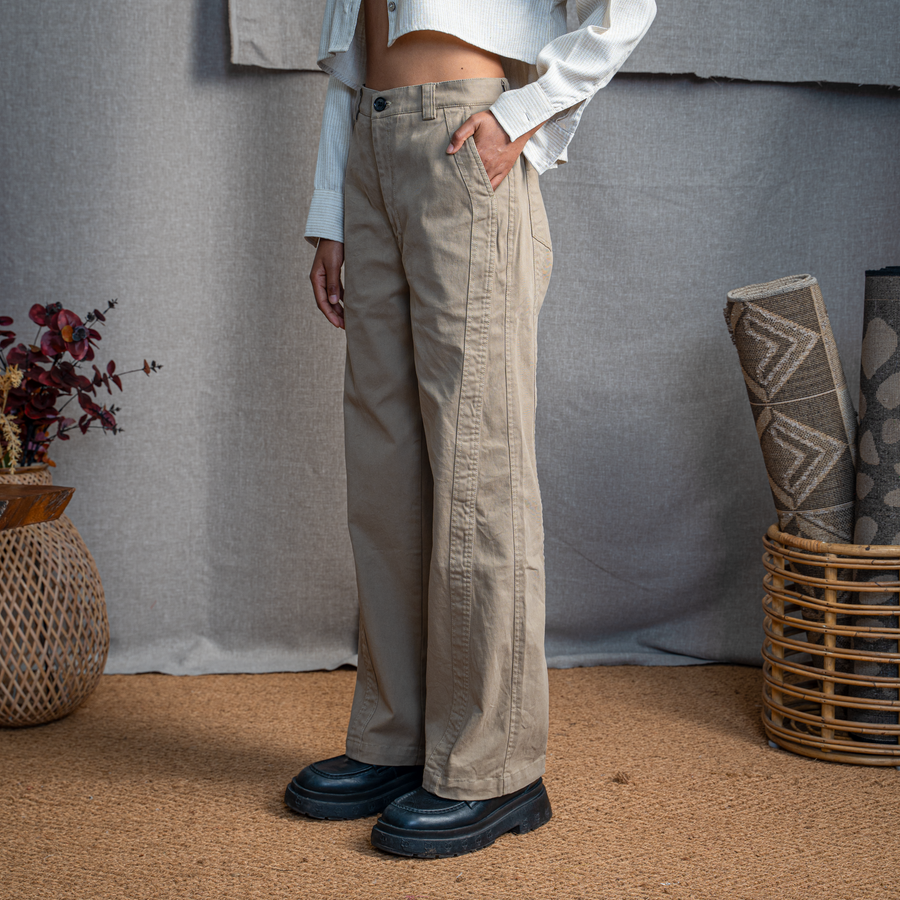 WIDE LEG PANELED PANTS- KHAKI