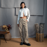 WIDE LEG PANELED PANTS- KHAKI