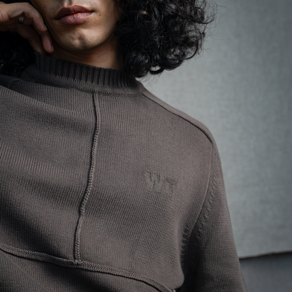 KNITTED CREW NECK JUMPER - ASH WOOD