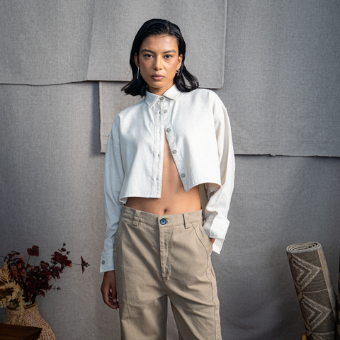 CUT OUT YOKE SHIRT- CASHEW