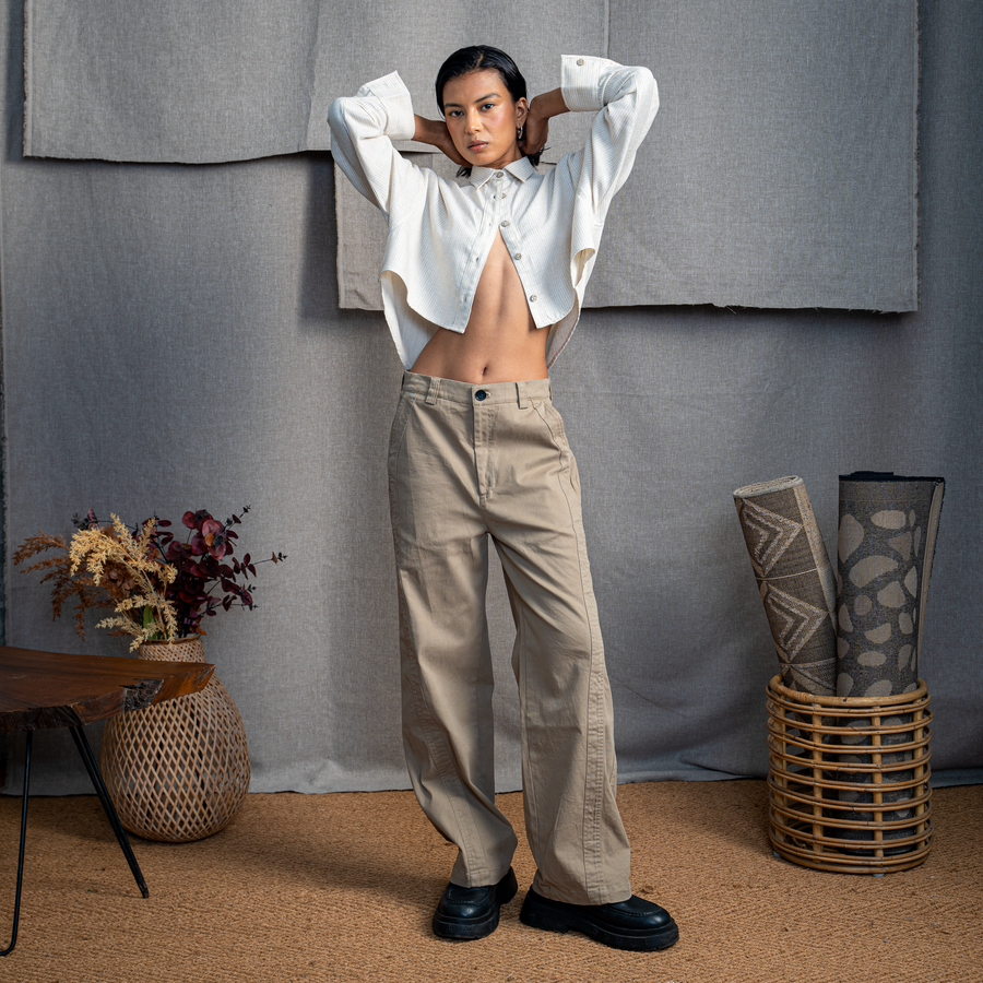 CUT OUT YOKE SHIRT- CASHEW