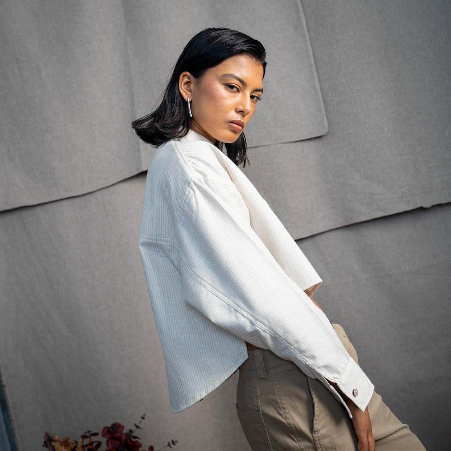 CUT OUT YOKE SHIRT- CASHEW