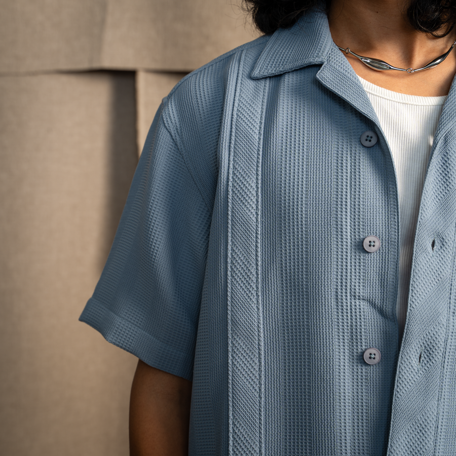 BMW CUBAN COLLAR SHIRT- CLUB BLUE