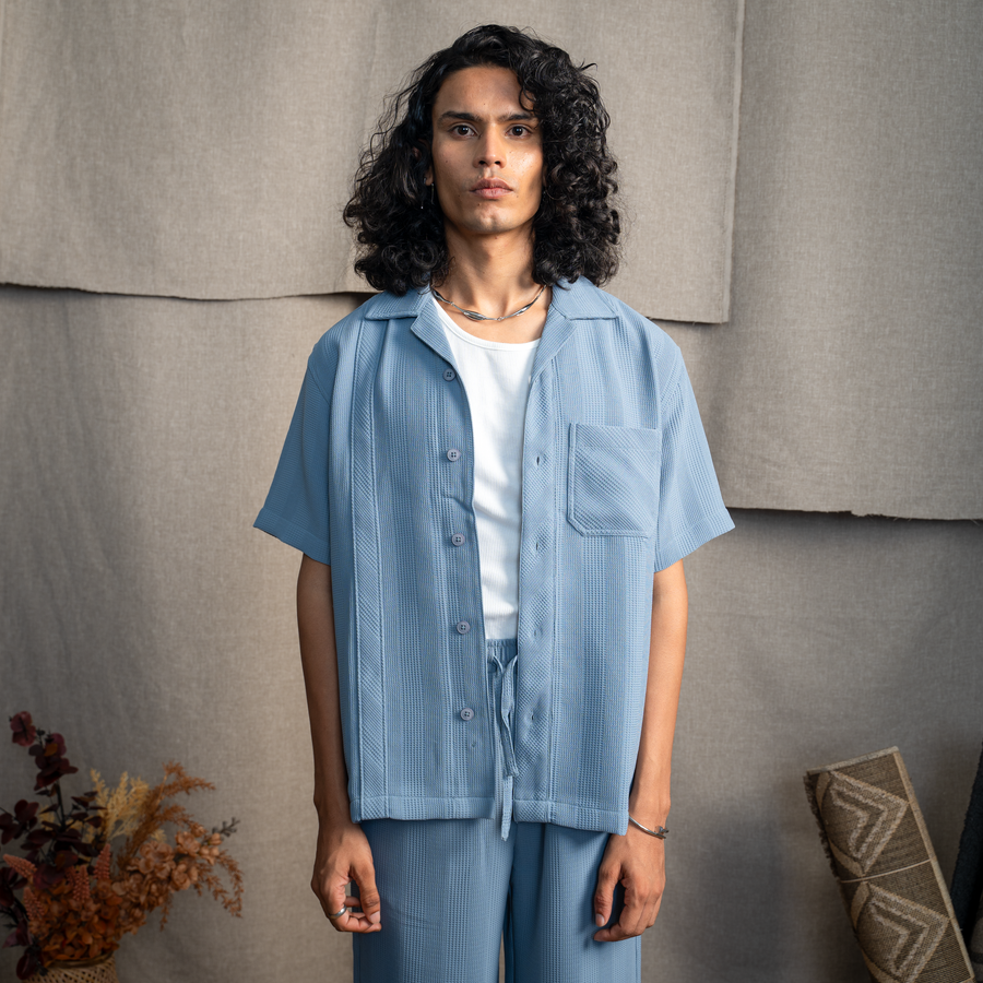 BMW CUBAN COLLAR SHIRT- CLUB BLUE